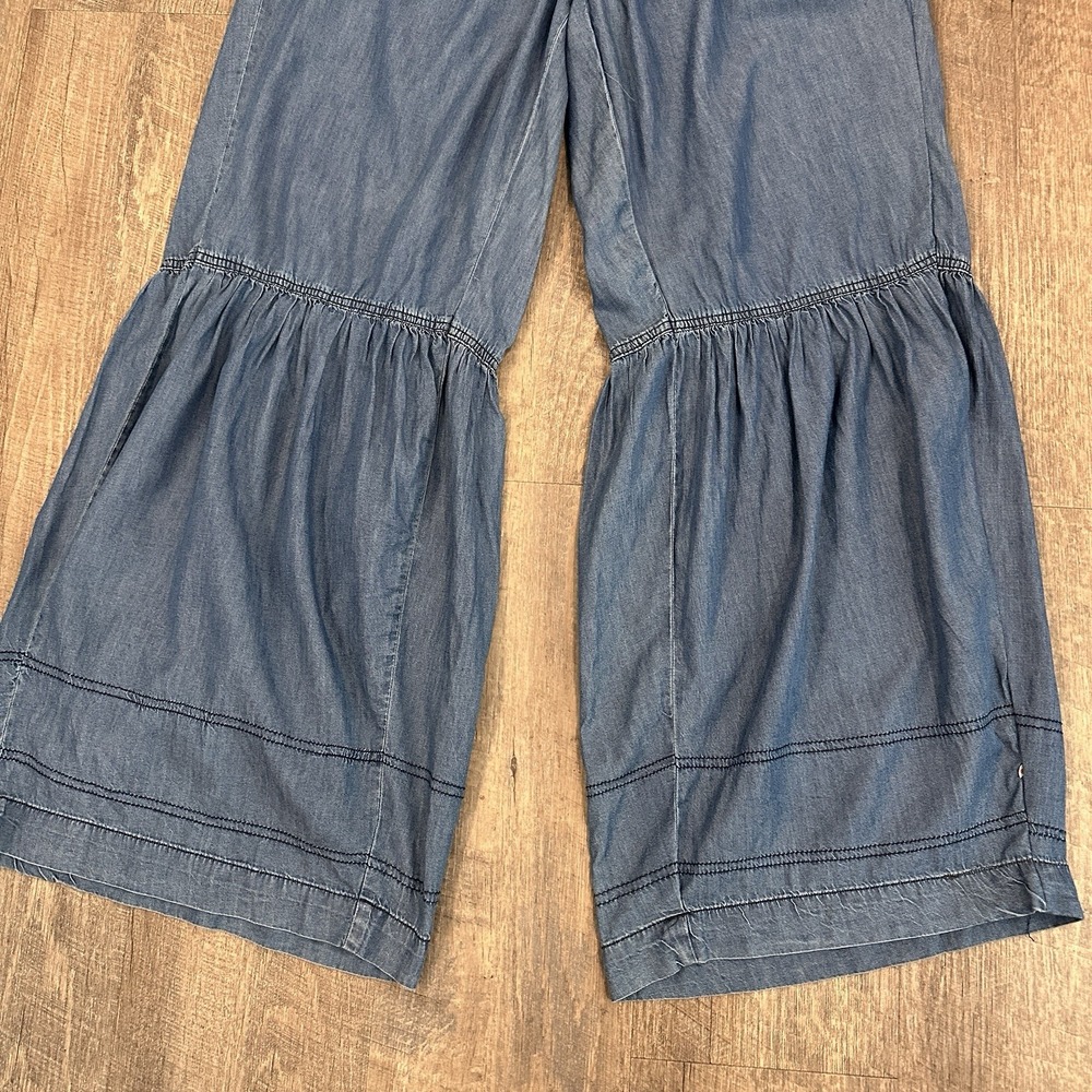 Sincerely Jules Chambray Tiered Palazzo Pants Boho Festival Wide Leg Small NWT - Picture 3 of 12